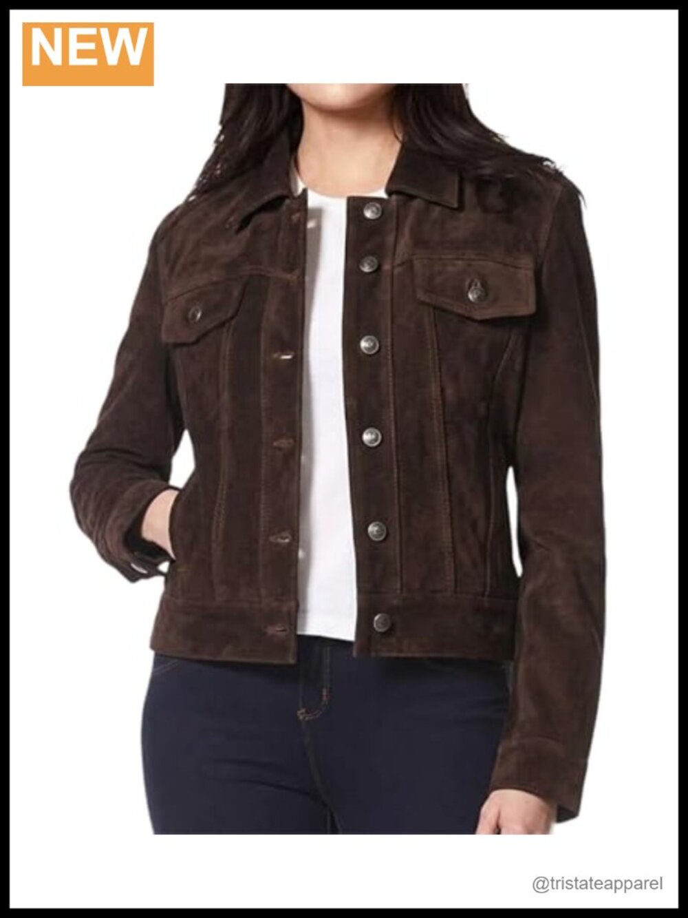 Women's Real Suede Leather Trucker Jacket Long Sleeve Button Front Shirt Jacket